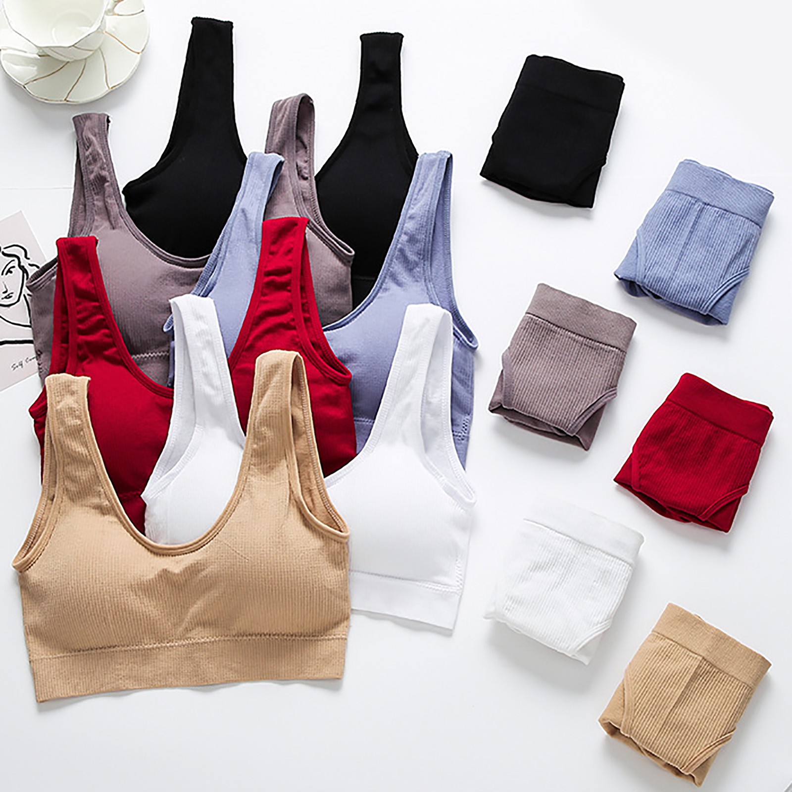thumbnail image 4 of Conjunto de lencería sin costuras para mujer de 2 piezas con cuello en V y cuello halter: sujetador de cintura alta y tanga, nailon/spandex, color liso, sexy para la playa/ropa de dormir, 4 of 6